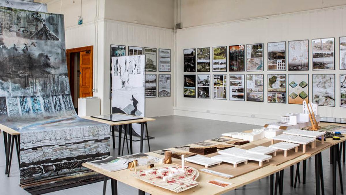 A display of student work in the School of Architecture