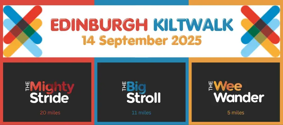 Edinburgh Kiltwalk logo and date 14 September 2025
