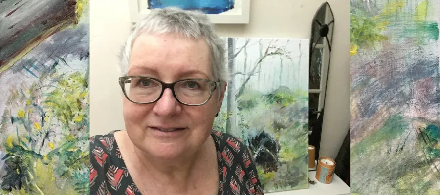 Alex with her painting Savernake Forest in the Spring