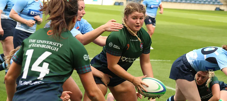 University of Edinburgh Rugby Women's team in a match. 